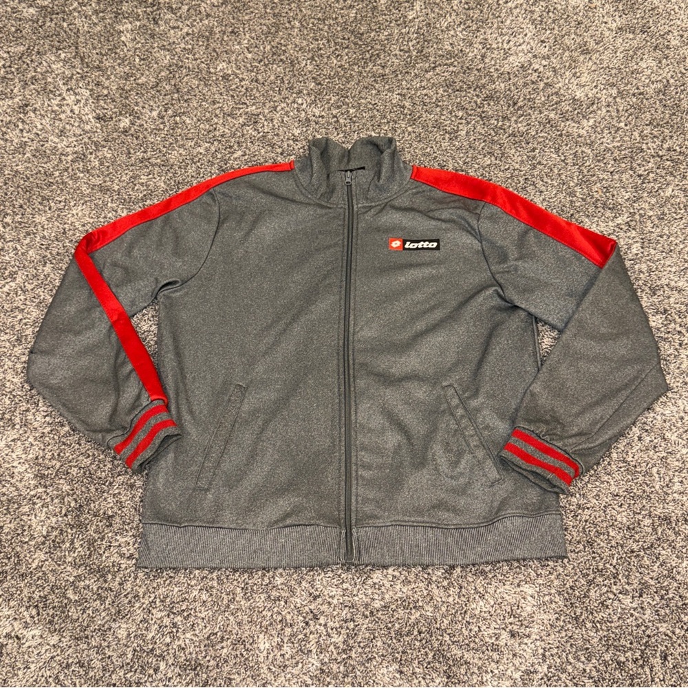 Lotto Athletica Men's Large Sweat Suit Jacket Outerwear Casual Red Gray Ringed